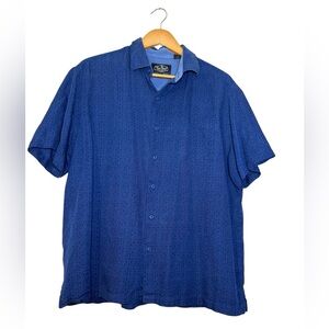Nat Nast Men's Short Sleeve Button Shirt Size Large Blue Silk / Cotton